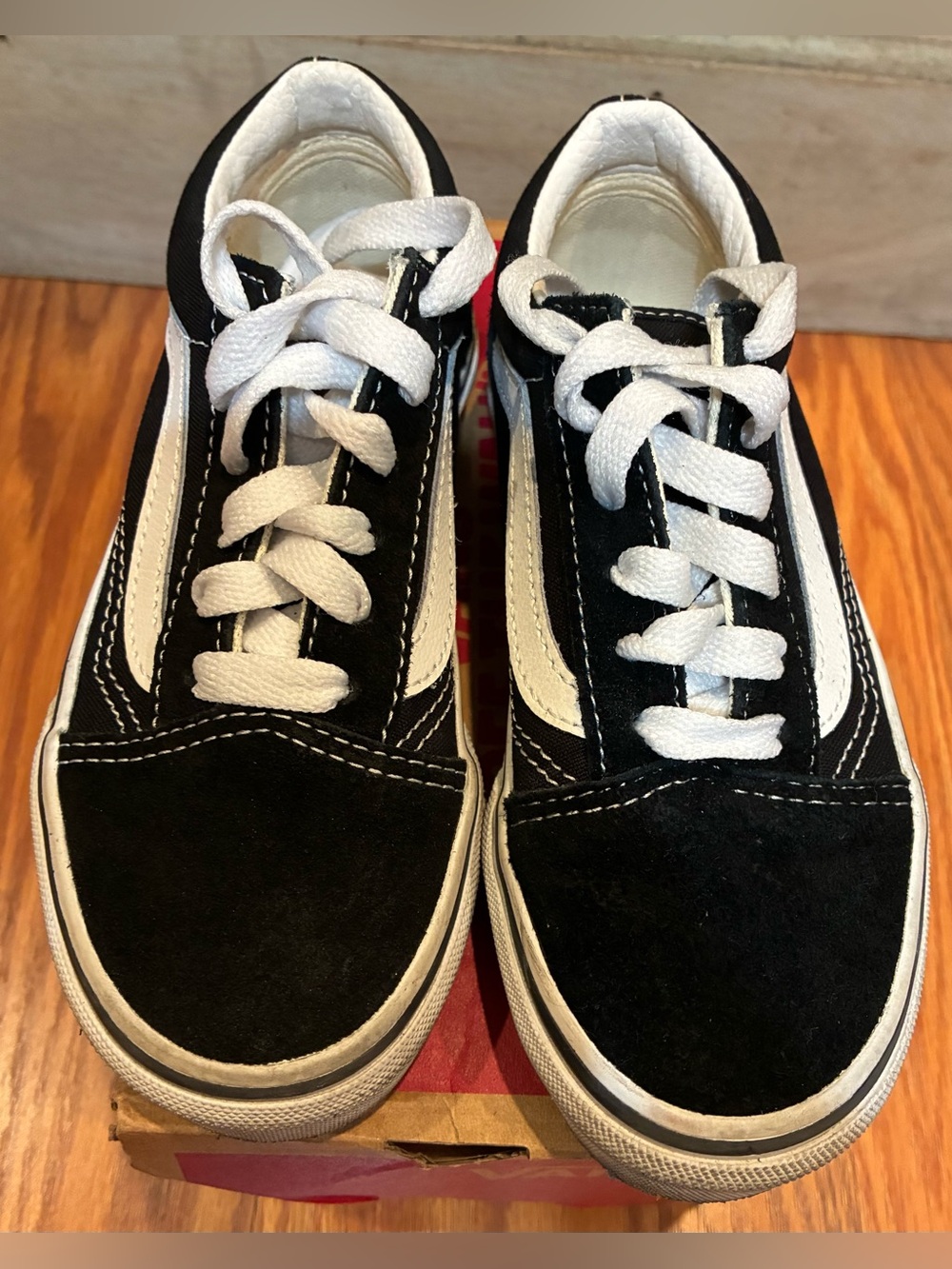 Vans Old Skool Black White Kids Size 12 Canvas Suede Lace Up Sneakers Shoes